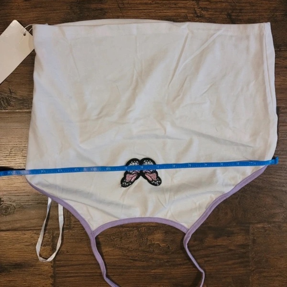 White Halter Tank Top with Lavender Trim and Butterfly Patch - Picture 4 of 4